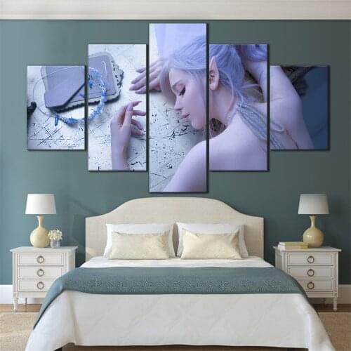 5 Pieces HD Canvas Painting Print Anime Beautiful Girl Picture For Modern Decorative Bedroom Living Room Home Wall Art Decor