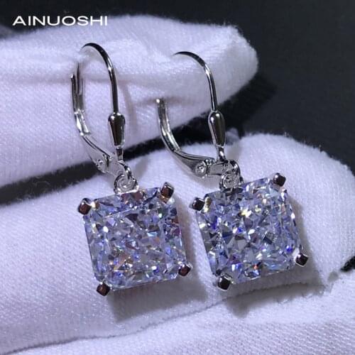 AINUOSHI 925 Sterling Silver 10x10mm Radiant Cut Multiple Simulated Gemstone Drop Earrings For Women Party Jewelry Gift