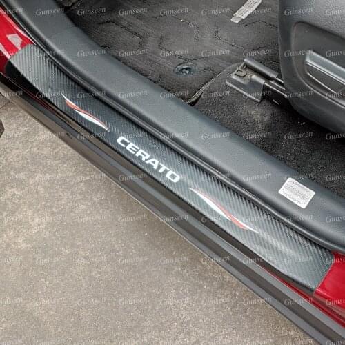 For Kia Cerato Accessories Car Door Sill Carbon Fibre Texture Leather Protector Sticker Threshold Pedal Scuff Plate Styling Trim