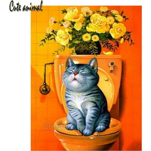 Diamond Mosaic Embroidery Cat Toilet Decoration Cross Stitch Kits 5D Diamond Painting Diy Full Square Drill handmade Gift