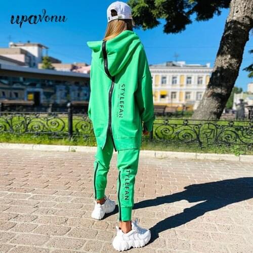 Free Shipping Casual zipper Letter Hoodie Sweater Set Womens Pullover Sweater & Pants 2-piece Loose Sportswear Set 2021 Spring
