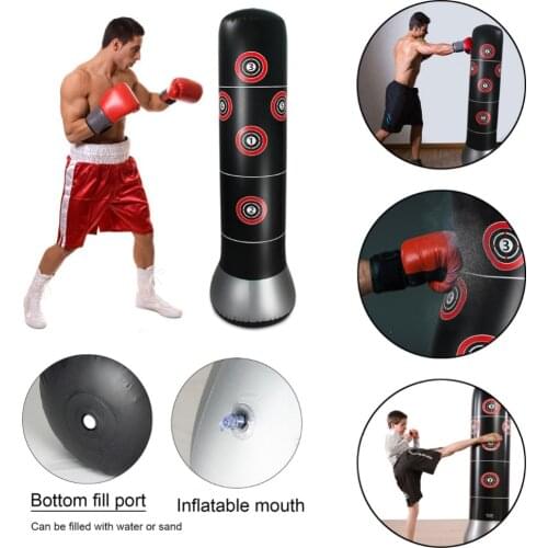 Boxing Punching Bag Inflatable Free-Stand Tumbler Muay Thai Training Pressure Relief Bounce Back Sandbag with Air Pump