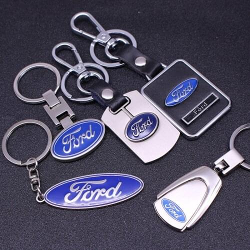 High quality leather pendant car keychain for Ford logo long chain metal key ring men women classic gift keyfot auto accessories