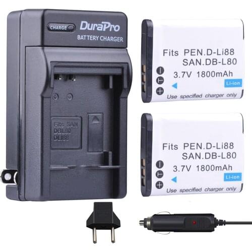 D-Li88 1800mAh DLI88 DB-L80 Li-ion Battery+ Single Charger for Pentax Optio H90 P70 P80 W90 WS80 Cameras Sanyo Xacti DMX-CG11