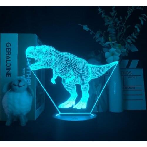 Dinosaur 3D Deck Lamp LED Night Light Kids Tyrannosaurus Rex 16 Color Changing Remote Control Desk Nightlight with Touch Sensor