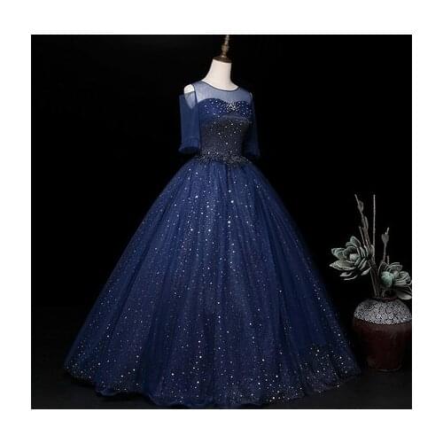 100%real stars sequin navy blue galaxy long dress court gown Medieval dress Renaissance Gown princess Royal victoria dress