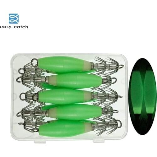 EASY CATCH 8pcs/box Fluorescent Squid hook Cuttlefish jigging fishing bait stainless steel fish hooks with Tackle Box