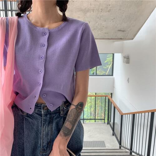 Woman TShirts 2020 Short Summer Knitted Top Loose Short-Sleeved T-shirt for Women Crop Top Mujer Camisetas