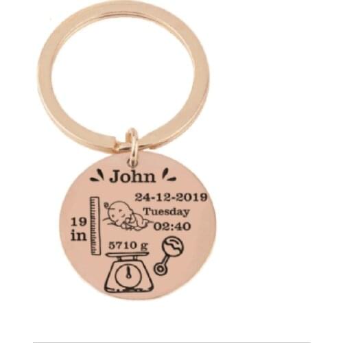 Stainless steel baby newborn anniversary birthday gift titanium steel key ring round pendant