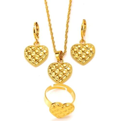 24k Gold Filled Water waves Chain Necklace Earring Pendant Ring Set Dubai love heart Soft outfit Design Jewelry Sets charms