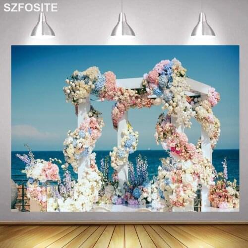 Beautiful Seaside Sweethearts Flower Wall Photography Background Photo Studio Shot Wedding Pictures Decorated Kid Vinyl Backdrop