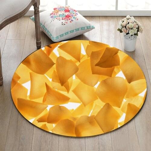 Round Living Room Carpets Childrens Room Floor Area Rugs Bathroom Non-Slip Cushion Home Door Mat Yellow Petal In White Backdrop