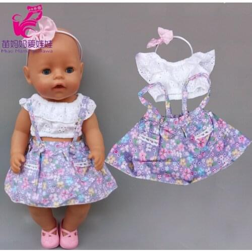 Doll dress 43cm baby doll summer strap dress bow headband 18 inch girl doll clothes