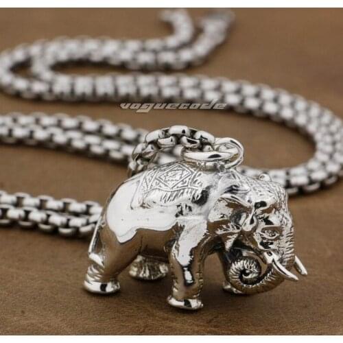 LINSION 925 Sterling Silver Running Elephants Mens Biker Rock Punk Pendant 8P023