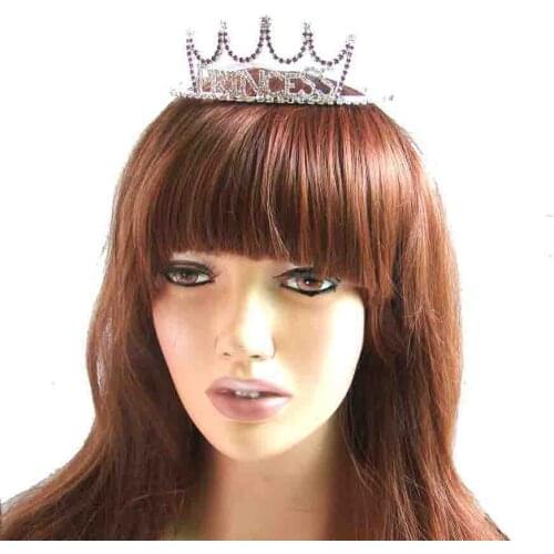 Fashion cute rhinestone pink princess tiara crown hair accessories children kids girls gift headwear band ornaments