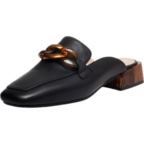 Fashion Women Slippers Kraft Fabric Beautiful Metal Chain Decoration 3cm Shoes Womens Sandals For Summer Autumn 2021