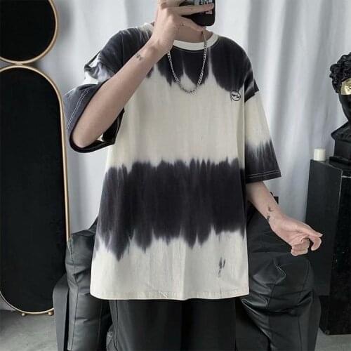 Hip-Hop Tie-Dye Contrast Color Patchwork Mens t-Shirt 2021 Summer High-Quality Cotton t-Shirt Fashion Casual Short-Sleeved Tops