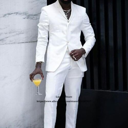 Mens Suits Fashion Casual White 2 Piece Sets Classic Formal Business Blazer Wedding Groom Tuxedo Terno Masculino Jacket+Pants