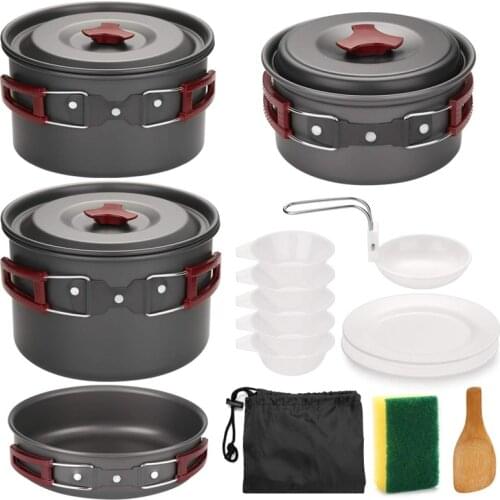 Outdoor Camping Cookware Set Camping Pan Tableware Picnic Tools Large Capacity Plates Bowls Set For 5-6 people Camping Cooker