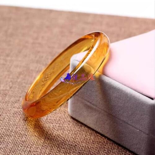 Genuine Natural Yellow Citrine Quartz Crystal Dragon Phoenix Carved Women Bangle 60mm 61mm 62mm 63mm AAAA