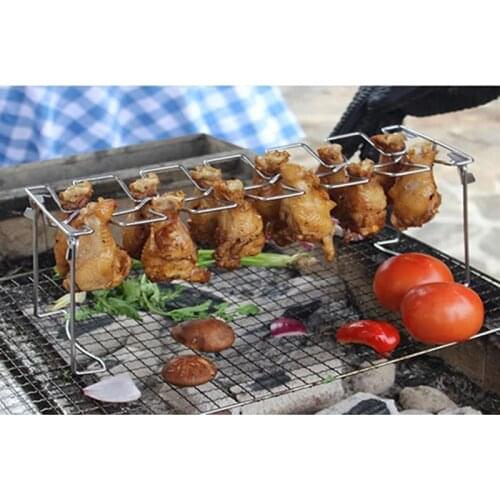 Stainless Steel Chicken Wing Leg Rack Grill Holder Rack With Drip Pan For BBQ Multi-Purpose Meat Oven Grill Rack