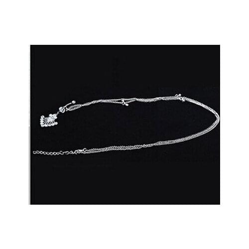 New Dainty Rhinestone Crystal Bar Waist Chain Stainless Steel Pendant Piercing Belly Barbell Navel Ring With Waist Chain 3Colors