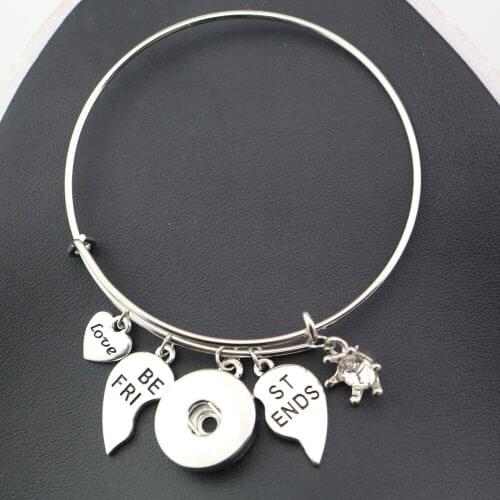 New CrystalHeart Love Best Friends Alex Style Bangles With 18mm Metal Button Snap Metal Banlges Bracelets For Women Men EBR030