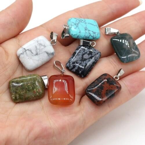 5 Pieces Natural Stone Pendants Agates RoseQuartz Rectangle Charms for Jewelry Making DIY Necklace Accessories Size 15x25mm