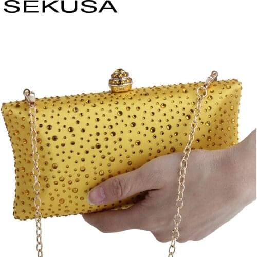 SEKUSA Women rhinestones evening bags shoulder chain metal clutch evening purse small ladies party handbags