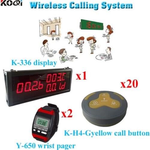 Waiter Service Pager System Durable Display Vibrating Call And Customer Button(1 display 2 wrist watch 20 call button)