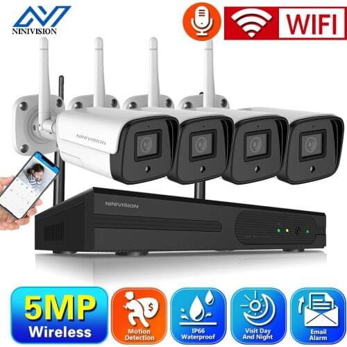 CCTV WIFI Security Monitoring Camera System 5MP 4 Channel Wireless NVR Kit Outdoor WIFI IP Surveillance Camera System Set