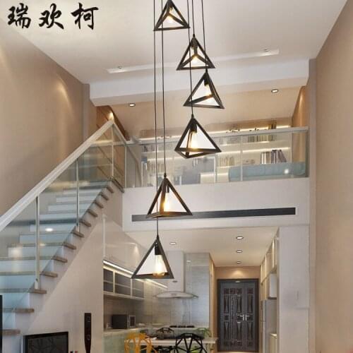 Staircase lamp lighting 2017 Simple American stair lamp modern rotary staircase pendant light double building FG37