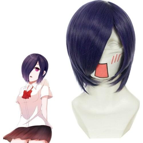Tokyo Ghoul Anime Touka Kirishima Purple Short Heat Resistant Synthetic Hair Halloween Party Cosplay Role Play + Free Wig Cap