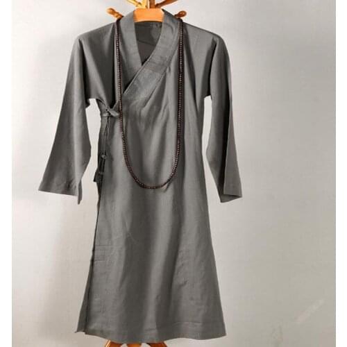 Unisex Spring&Autumn cotton&linen buddhist zen lay meditation gown kung fu robe shaolin Monk suits monks clothing gray