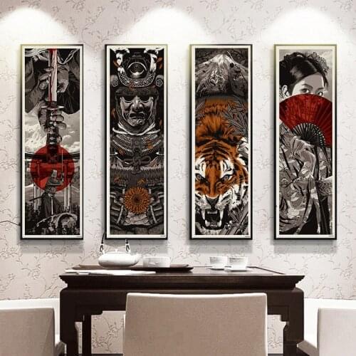 Japanese Samurai Vintage Poster and Prints Canvas Art Painting Wall Pictures for Living Room Bedroom Farmhouse Decoration