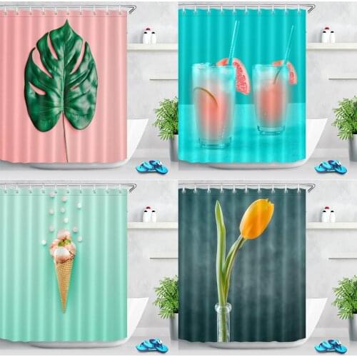 Plant Leaf Fruit Flower 3D Shower Curtains Kids Bathroom Curtain Accessory Fabric Waterproof Leaves Printing Bath Screen Decor