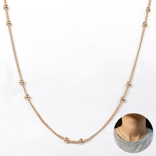 Women 3mm Bead Necklace Curb Cuban Link Chain Necklace For Girl 585 Rose Gold Fashion Jewelry Gifts New 2021 LCN39