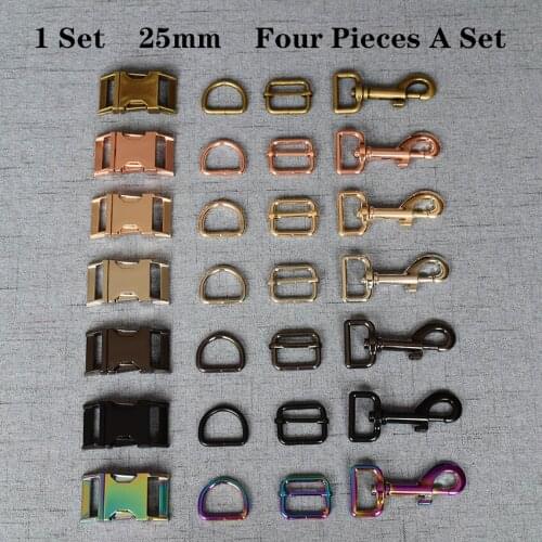 1 Set 25mm Metal D Ring Snap Hook Straps Slider Adjustable Release Buckle DIY Dog Collar and Leash Accessories 4JT25mmL07