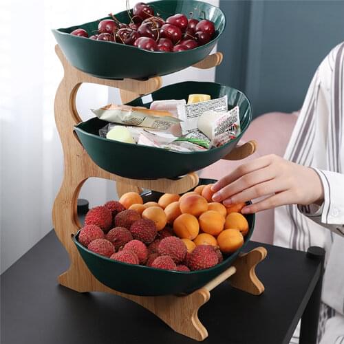 Nordic Style 2/3 Tier Fruit Snack Storage Display Bowl Plates Party Food Candy Cake Cookies Oval Serving Basket with Wood Stand