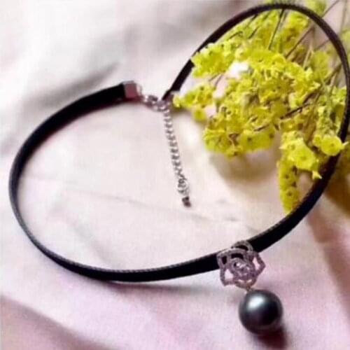 Free shipping noble jewelr stunning 10-11mm Tahitian round black green pearl chocker necklace 925silver