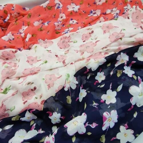 Big Sale Dress chiffon fabric Holiday Leisure Flower Printed Material Soft Scarf DIY Craft Fabric