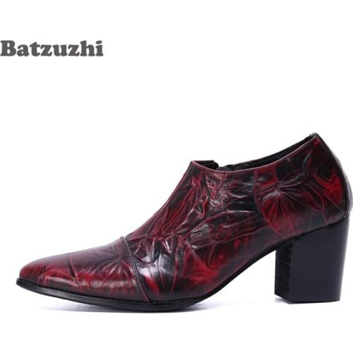 Batzuzhi 7cm High Heels Genuine Leather Ankle Boots Men Wine Red Party & Wedding Dress Boots Men Botas Hombre, Big Size US6-12