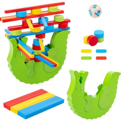 Children Montessori Wooden Animal Balance Blocks Board Games Toy Crocodile Educational Stacking High Building Block Wood Toy Boy