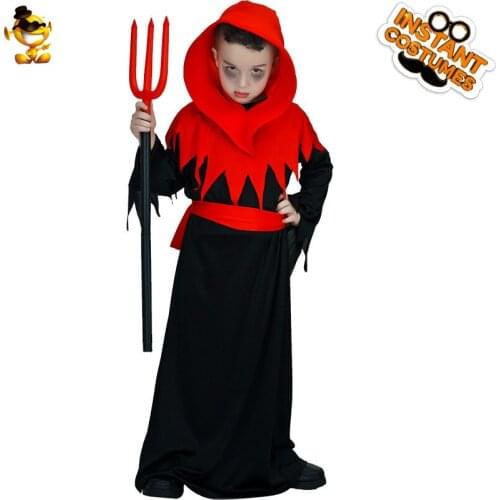 Kids Devil Robe Costume Halloween Role Play Boys Red Hooded Scary Devil Outfits Clothes for Purim Party Costumes