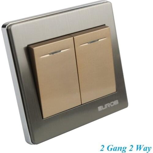 E9 Series Brushed Stainless Steel Gold Wall Switch With fluorescence 2 Gang Double Control Switch Socket Panel