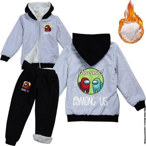 Game Among Us Boys Clothing Sets Cartoon Autumn Winter Cotton Hooded Long Sleeve Children Coat Pants Suit Kids Clothing Set