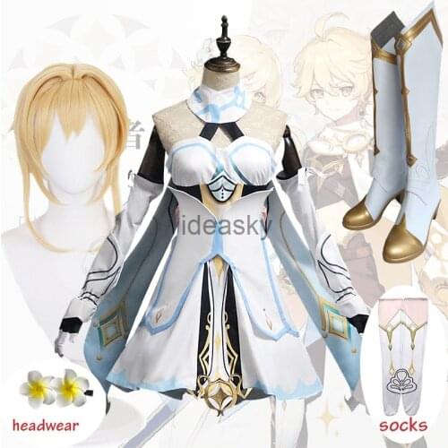 Game Genshin Impact ying Traveler Lumine Cosplay Costume Original Version Uniform Halloween Women Costumes wig shoes boots dress
