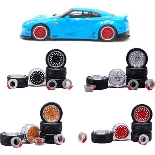 1:64 Model Modified Tire 2axles 4end Caps Diecasts Alloy Wheel Tire Rubber Vehicles General Model For Car Change Wheel