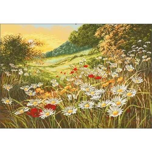 Summer Wildflower Evening Sun Cross Stitch Kits Needlework sewing 14CT Unprinted Embroidery Top Quality DIY Handmade Decoration