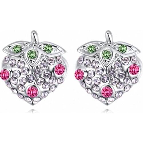TRACYSWING Brand Real Austrian Crystals Fashion Strawberry trendy Dangle Earrings For Women Gift White Gold Color #TW131735